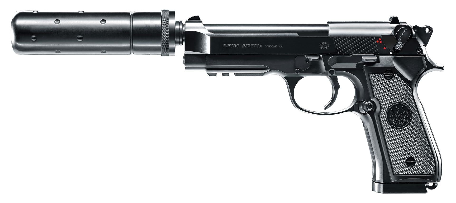 Beretta MOD. 92 A1 Tactical Airsoft Pistole - elektrische Airsoft Waffe mit 6 mm < 0,5J, inkl. Schalldämpfer-Attrappe & 100 BBS, Ladegerät beiliegend