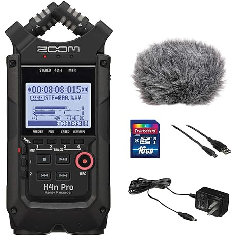 Zoom H4n Pro All Black Portable Recorder Bundle for Podcasting, Music Recording, Journalism
