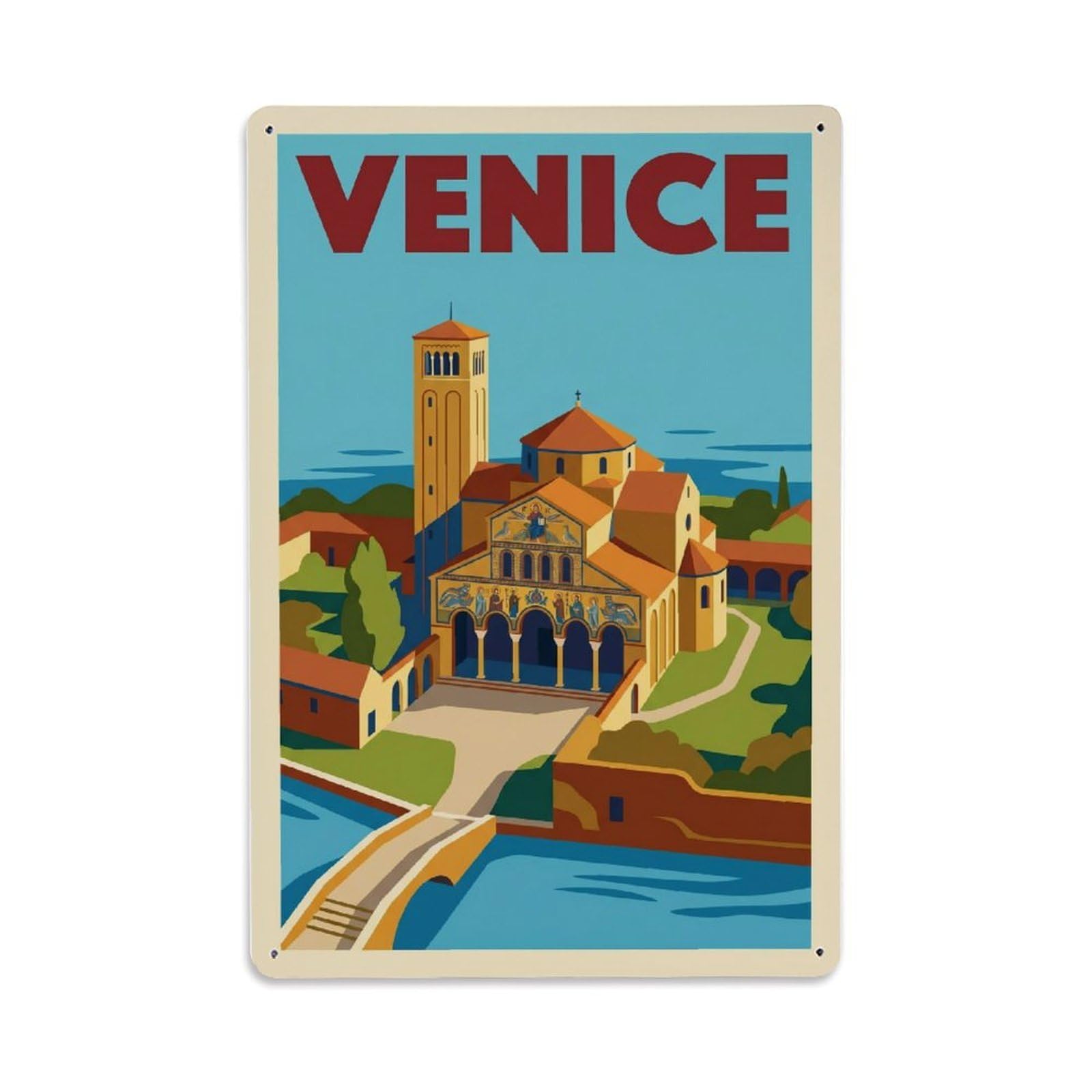 Vintage Travel Sanctuary Italy Ancient Metal Tin Sign Plaque Wall Decor for Cafe, Club Bar, Office, Home Garden Metal Poster 8x12Inch