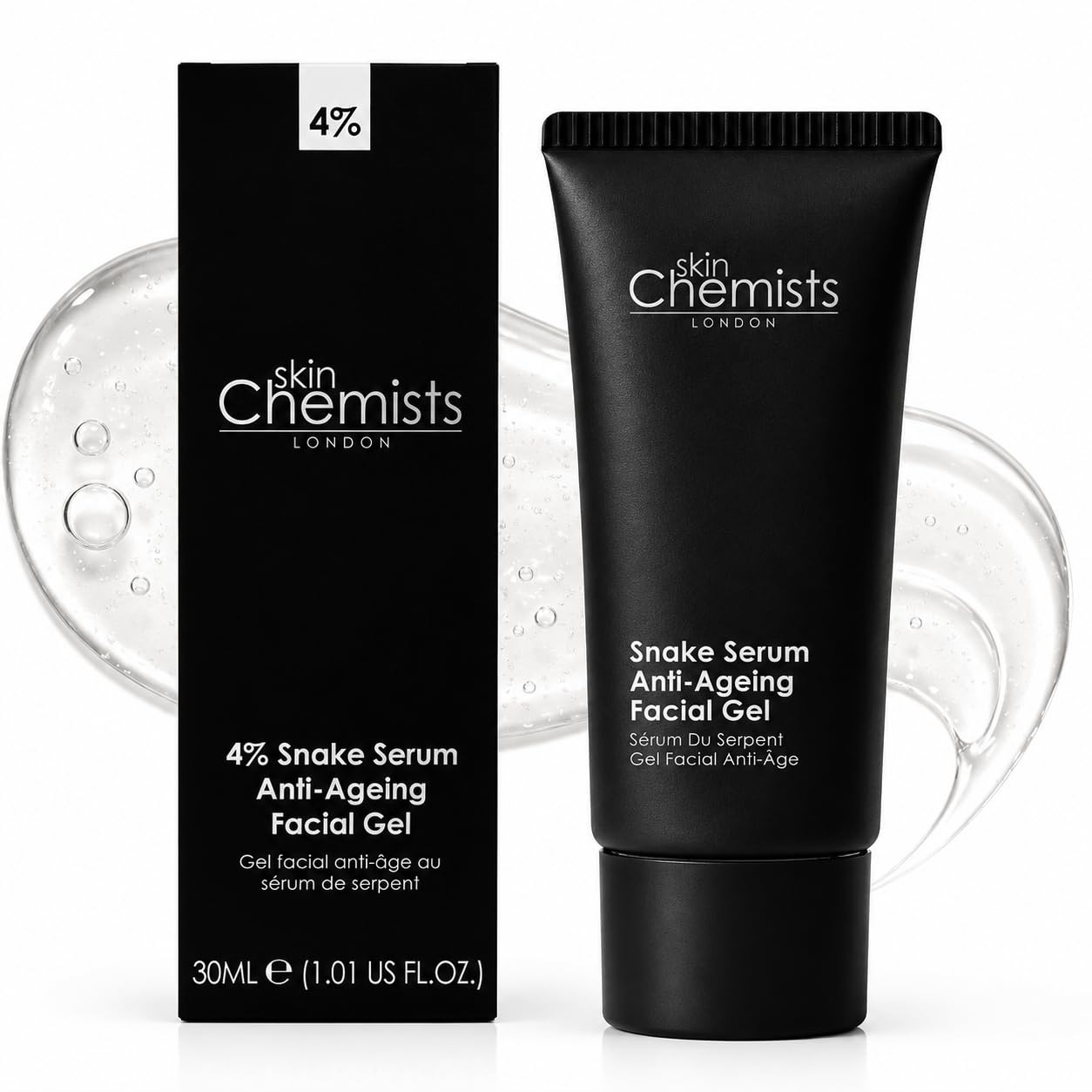 skinChemists Snake Serum Anti-Ageing Facial Gel 30 ml - Serum Facial Ácido Hialurónico y Péptidos - Serum Antiarrugas Facial Mujer y Hombre - Gel Antiedad Reafirmante e Hidratante