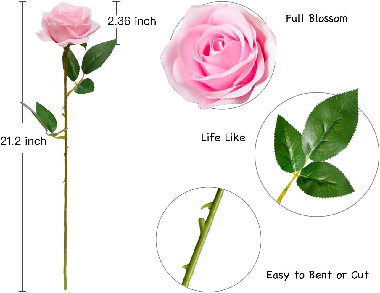 DuHouse 10Pcs Artificial Roses Fake Silk Flowers Realistic Bridal Bouquets with Single Long Plastic Stems for Arrangement Wedding Table Centerpiece Party Home Decor(Pink) - Image 3