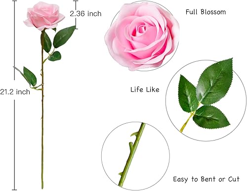 Miniatura 2 de DuHouse Ramo de 10 rosas artificiales de seda, flores de imitación de rosas largas, para arreglos de boda, centro de mesa, fiesta, hogar, cocina,