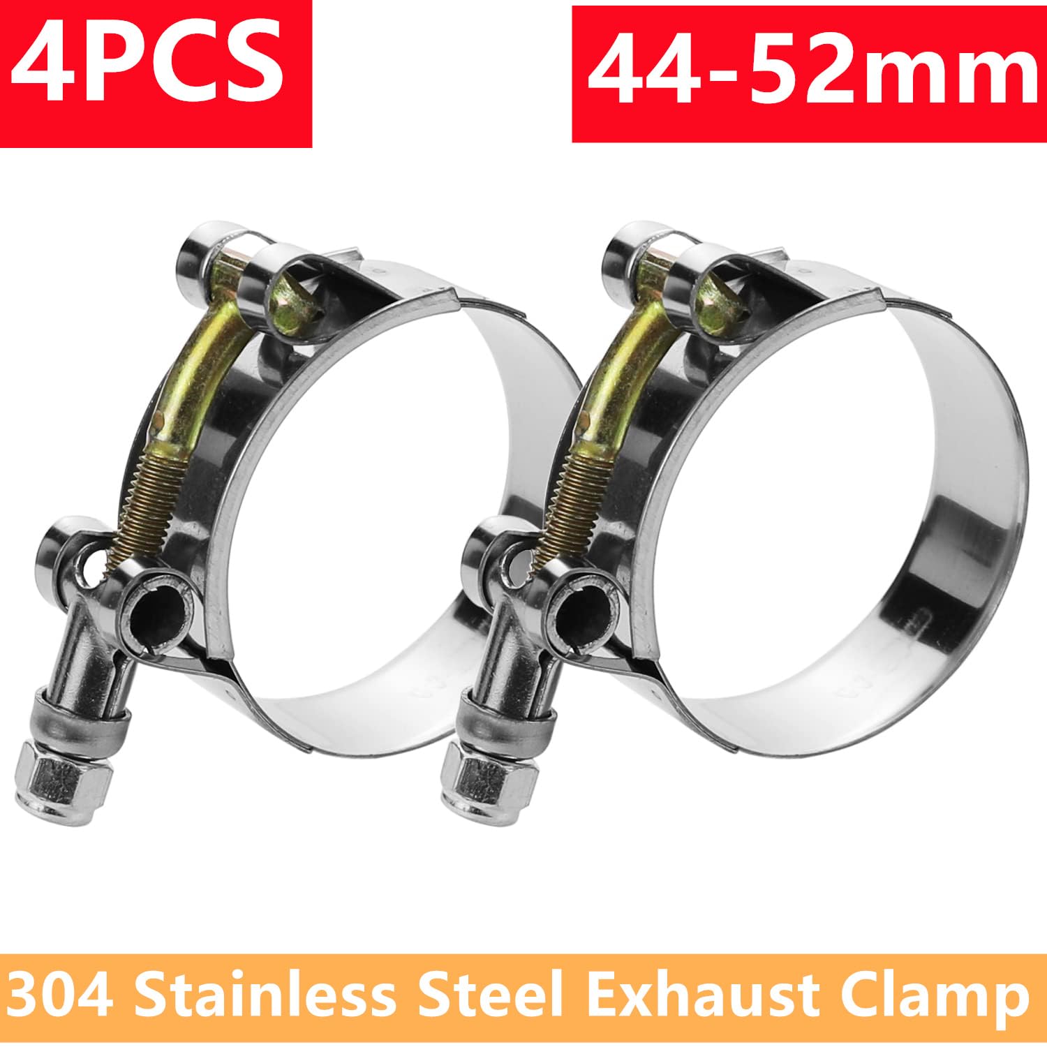 Lot de 4 colliers de serrage for tuyau d'échappement, boulons en T, 1,5"/44-52 mm, outil de réparation, matériel de soudage, clip réglable