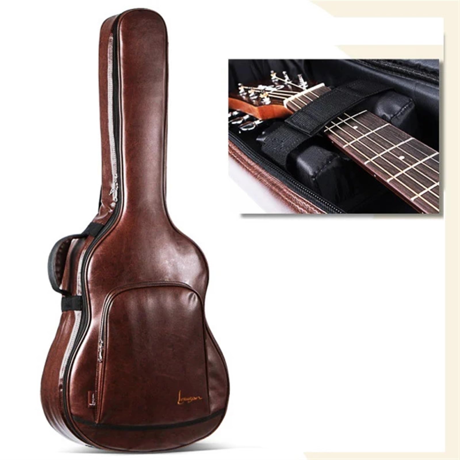 Funda Guitarra Estuche for Guitarra acústica de 40/41 Pulgadas, de PU, marrón, con Correas for los Hombros, Resistente al Agua, for Guitarra Folk