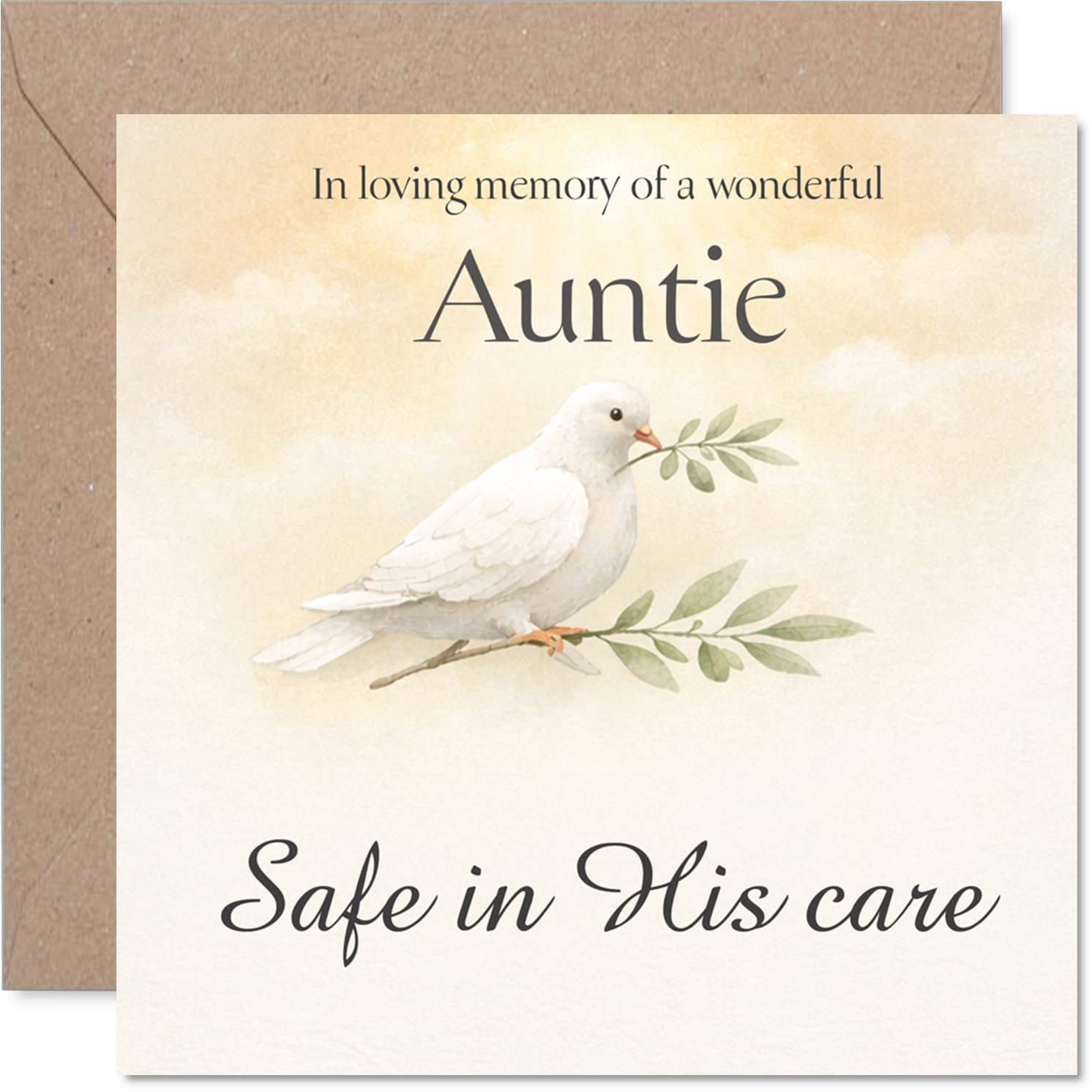 Comforting Sympathy Card - Loss of Auntie - Gentle Words of Peace - Soft Dove and Pastel Floral Design for a Loving Remembrance - 145mm Square, Envelope Included