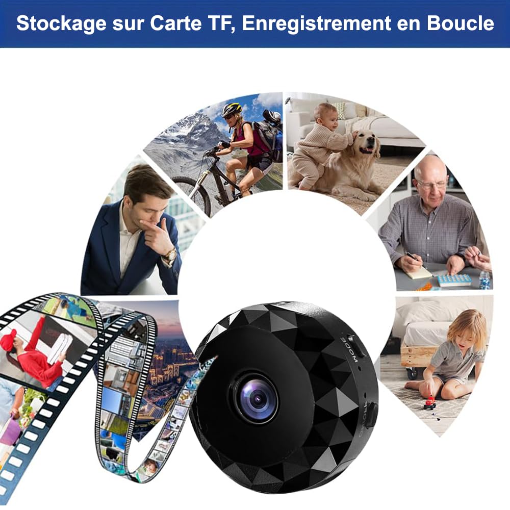 Mini Camera Espion sans Fil, Micro Camera Surveillance WiFi Interieur/Exterieur sans Fil Discrete avec Détection de Mouvement, Petit Cachee Camera Espion pour Bebe Maison Chat Voiture Chien