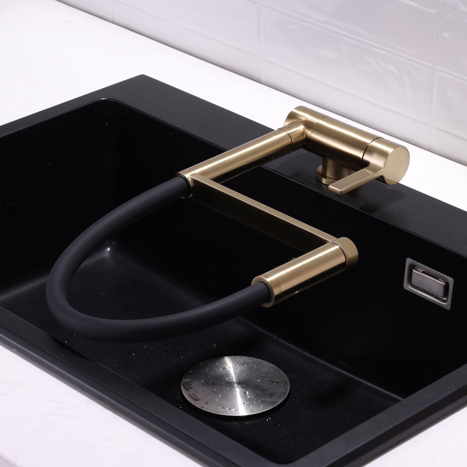Mitigeur Cuisine Rabattable Douchette Robinet Or Brossé Rabattable avec Douchette pour Evier de Cuisine