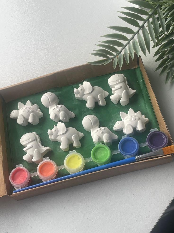 Image of Meenas DIY Kids Plaster Painting Kit - Paint Your Own 3D Figurines with Acrylic Colours & Brush | Perfect Birthday and Farewell Gift, Creative Art & Craft Activity Gift for Kids 2+ (Mini Dino)