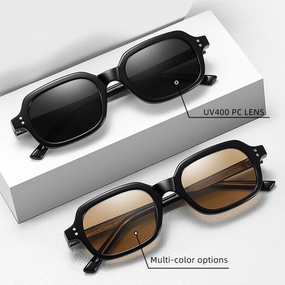 Gafas de sol de lujo para mujer, pequeñas, rectangulares, de metal, con remaches de moda, para hombre, con protección UV400.