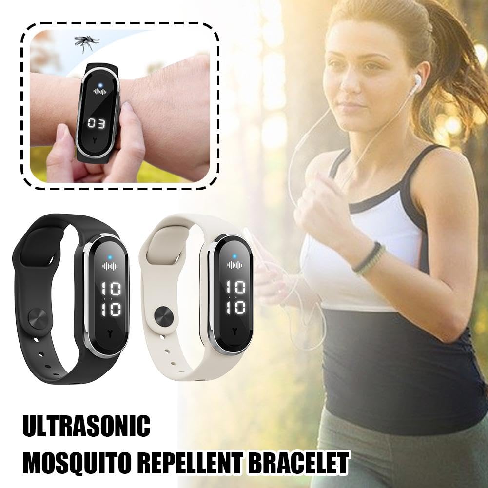 Braccialetto repellente per zanzare a ultrasuoni, durata della batteria di 150 ore, orologio con cinturino regolabile in silicone, impermeabile, per esterni, anti zanzare, per bambini e adulti (nero)