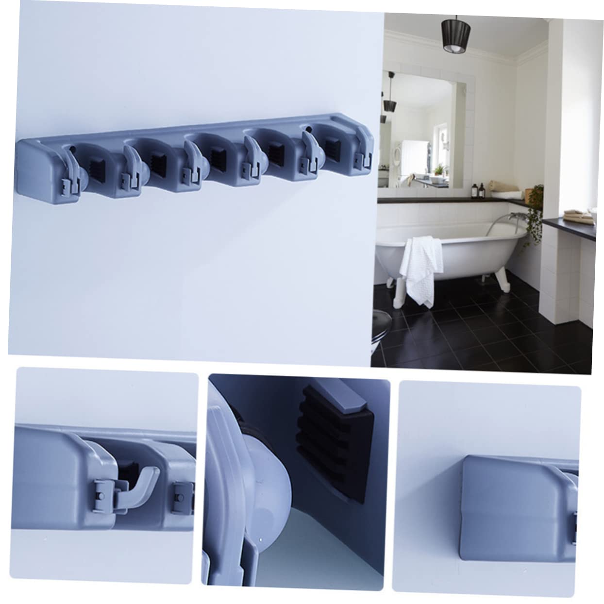 SOLUSTRE Wall-mounted Mop Stand Hooks Organizer Holders Mop Broom Holder for Bathroom Storage Kitchen Multi-purpose Holder Blue