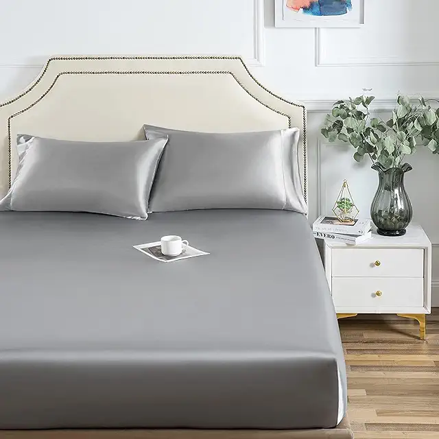 Damier Satin Fitted Sheet 140x200 cm Grey - High Quality Satin Deluxe Sheet