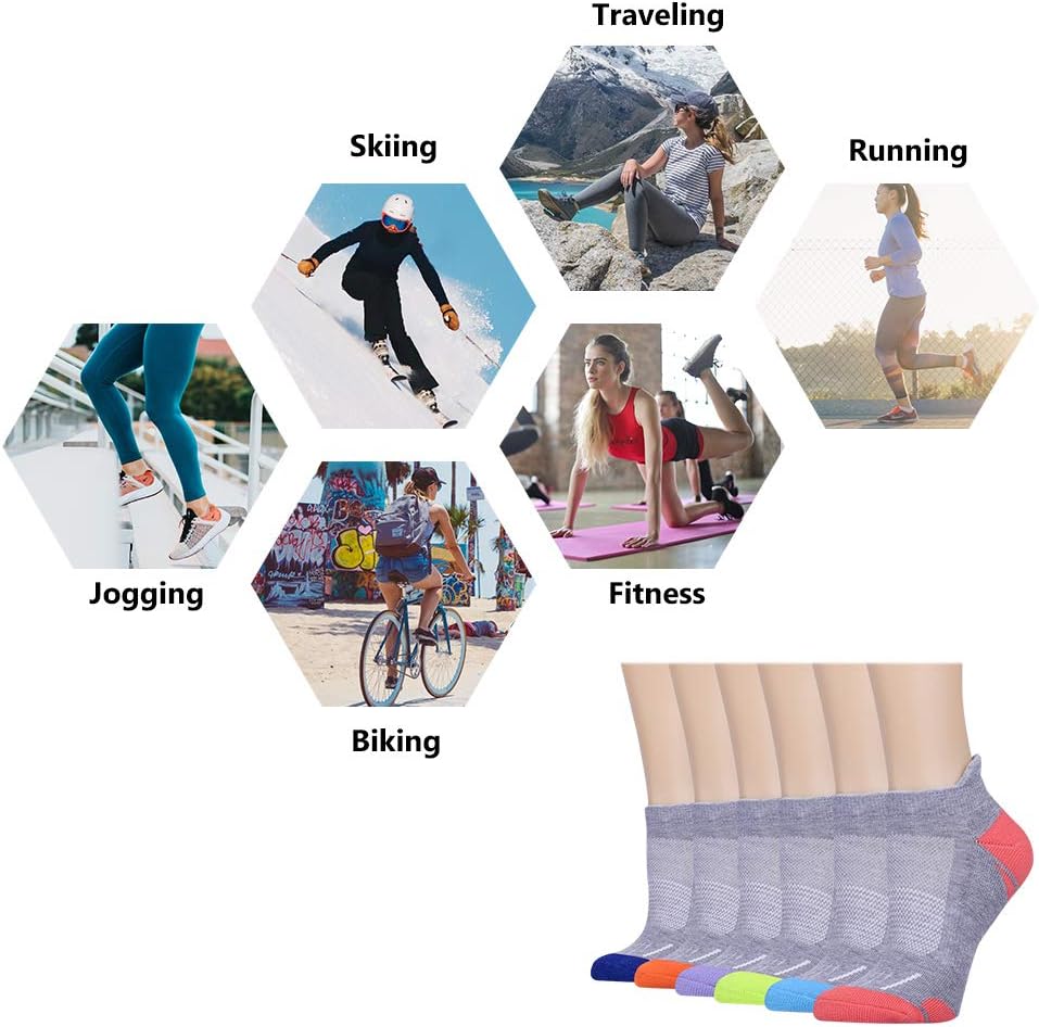 JOYNÉE Womens Ankle Athletic Low Cut Tab Socks Cushioned Running Sports 6 Pack - Image 7