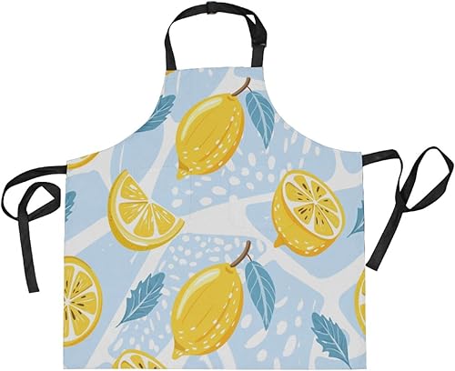 Delantal lavable de limón de 27.5 x 29 pulgadas con correa ajustable con 2 bolsillos para cocinar, hornear, jardinería, Varios colores