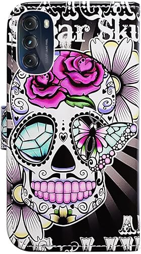 Miniatura 7 de Bcov Funda para Moto G 5G 2022, diseño de calavera de azúcar y flor morada, funda para teléfono con tarjetero y soporte para Motorola Moto G 5G 2022
