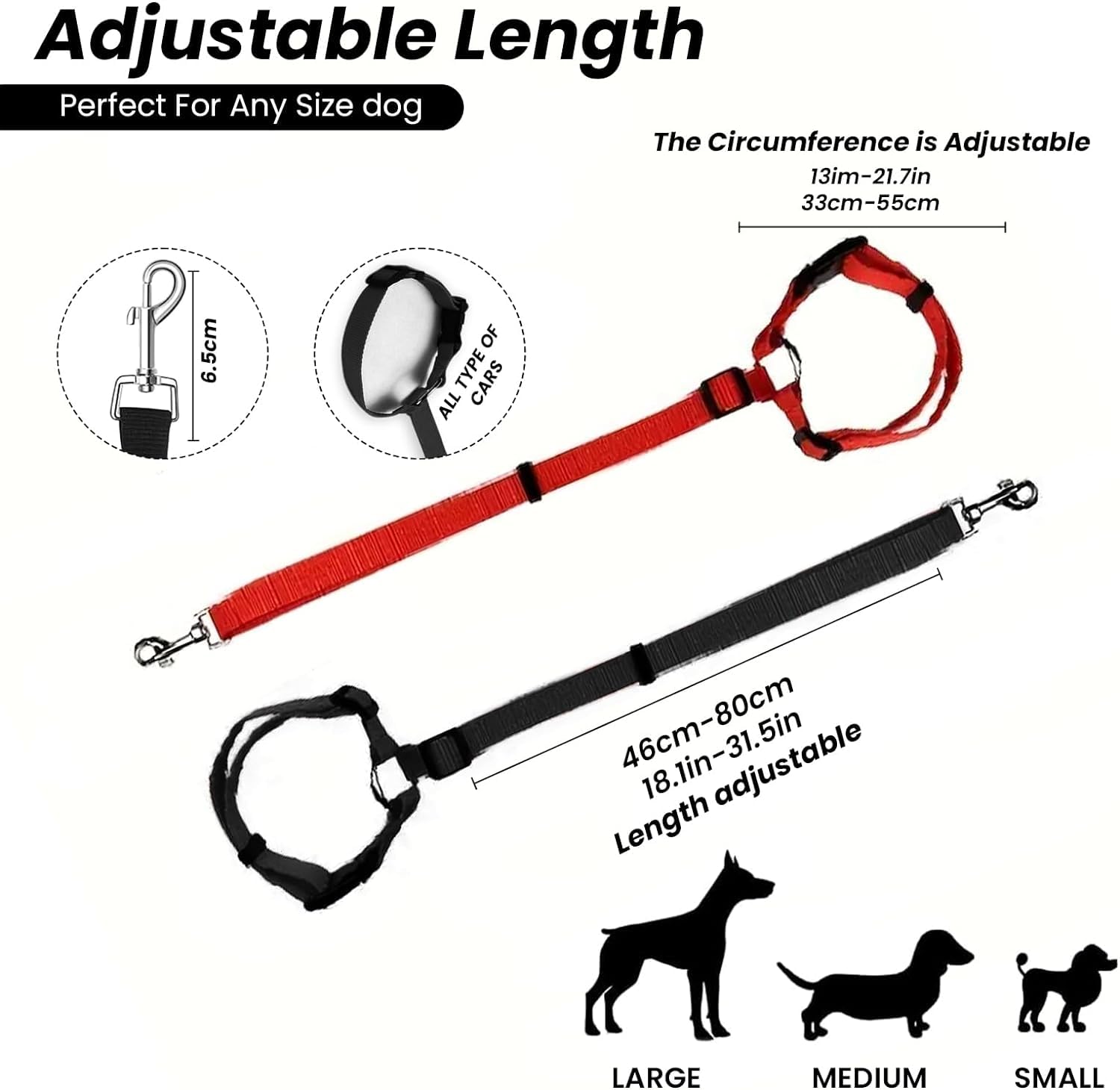 PetLux Dog Seat Belts for Cars, Dogs Cars Harness Belt Pets Headrest Adjustable Elastic Nylon Bungee Buffer Restraint Elastic Belt (Pack of 2). (Pink) 1