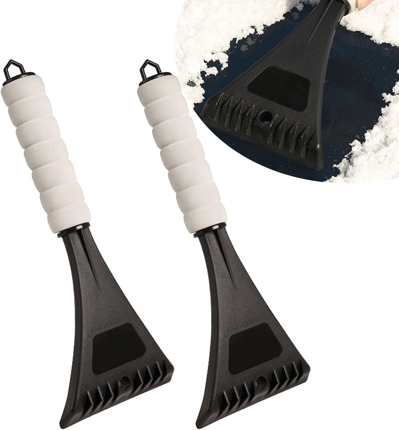 Snow Brush Ice Scraper for Car Suitable Windshield Snow Removal Tool with 32mm Grip, Comfortable Ice Scraper & Snow Brush for Winter, Effortless Clear Snow Ice Frost from Window (Black 2PC)