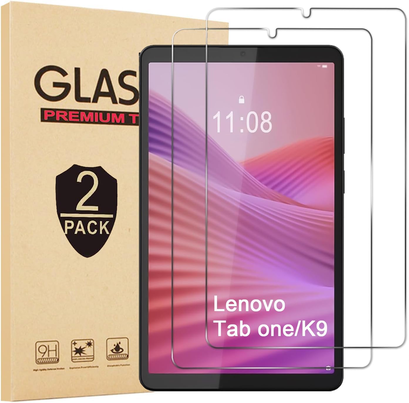 Protector de Pantalla de Vidrio Templado para Lenovo Tab One K9 8.7 Pulgadas 2 Unidades