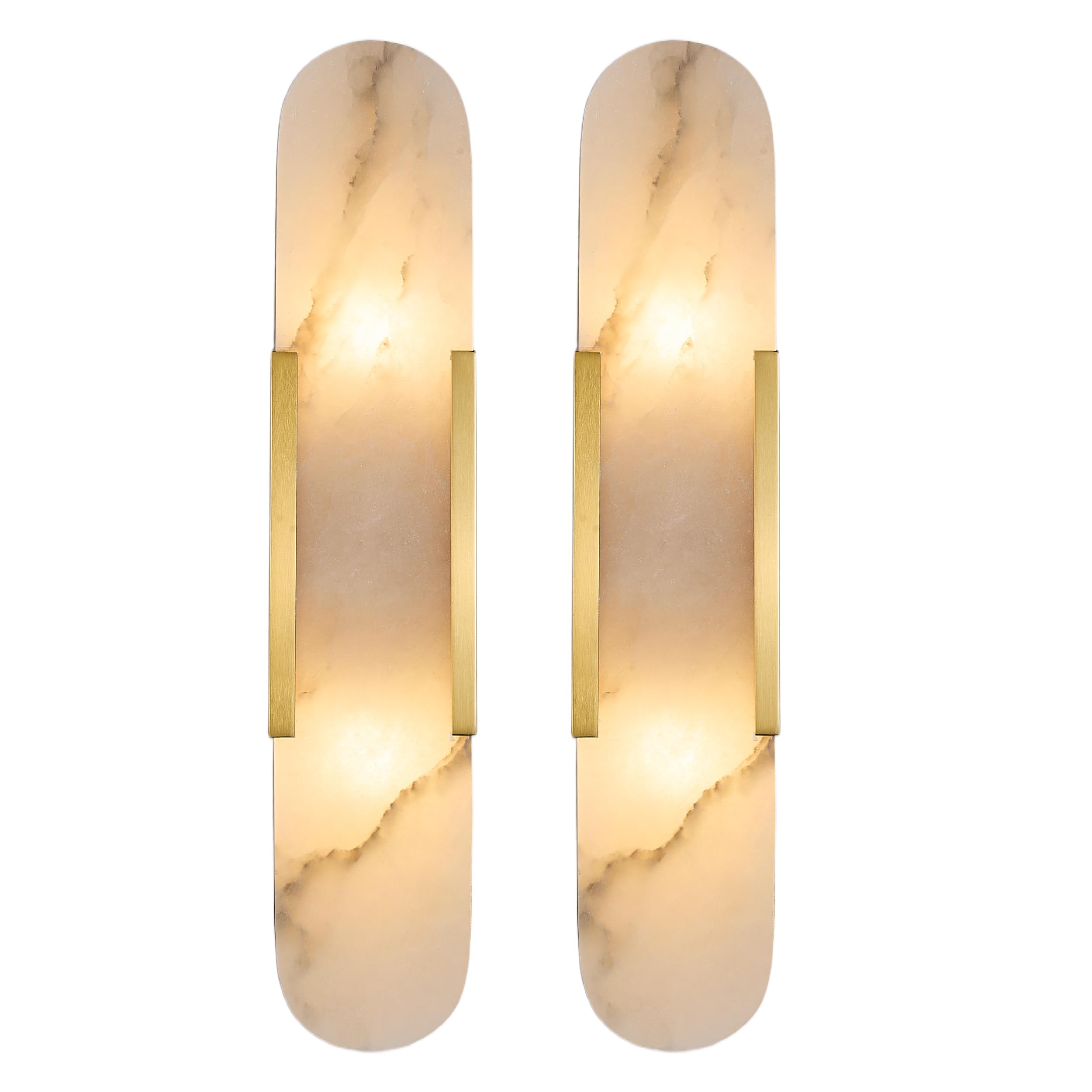 Photo 1 of Glazart Luxa Modern Alabaster Wall Sconce Set of 2, Natural Stone Bathroom Vanity Light Fixtures with E26 Base, Alabaster Sconce Wall Lamp for Bedroom, Living Room, Hallway, Stairs