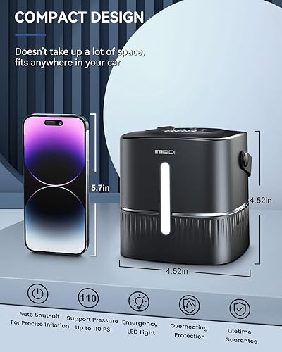 Miniatura 4 de MEIDI Inflador de neumáticos de automóvil compresor de aire portátil bombas de aire de inflado rápido para neumáticos de automóvil con botón de