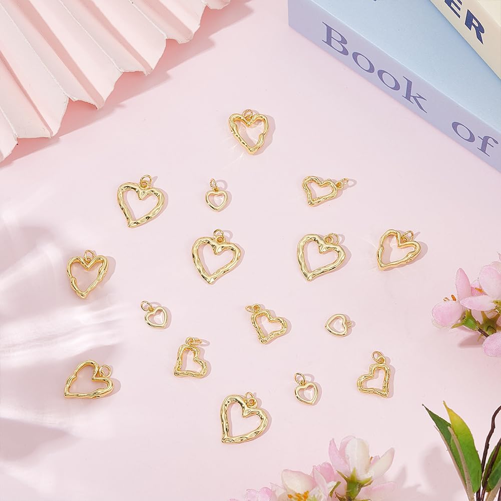 16Pcs Gold Heart Brass Charms Real 18K Gold Plated Pendant Charm Hollow Heart Dangle Linking Rings with Jump Ring for Valentine's Day Necklace Bracelet Bracelet Jewelry Making - Image 4