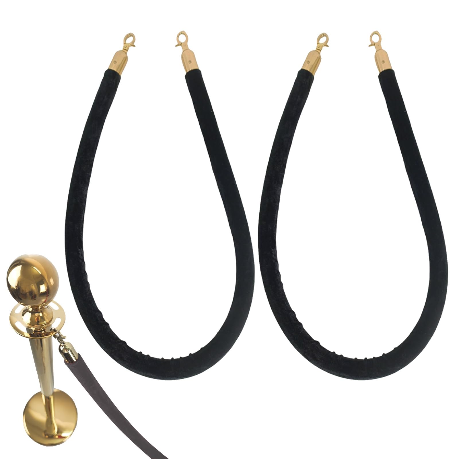 GLDYTVF Black Velvet Rope BarrierCommercial Portable Queue Line Dividers with Hook for Museums Hospitals Playgrounds32mm Thick 140cm/55in (2 Pack)