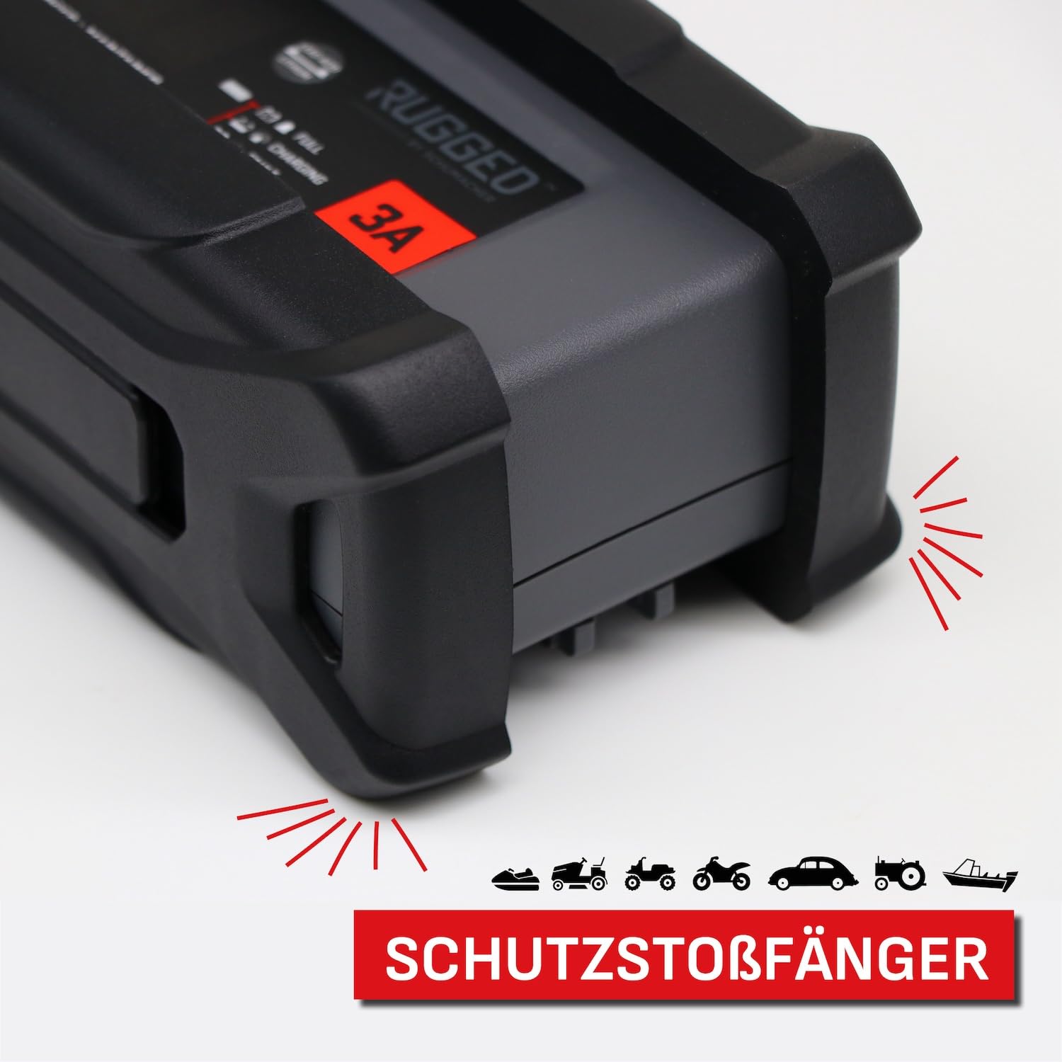 Schumacher Rugged SPX 458 Automatisches und intelligentes Lade- und Erhaltungsgerät 12V, 3A - für Motorrad, Auto, Boot, Jetski, Quad, Rasenmäher, Minitraktor - Schutzart IP54 (Staub und Feuchtigkeit)