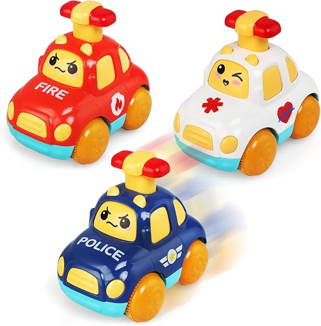 BelleStyle Toddler Toy Cars for 1 2 3 4 Year Old Gifts, 3 PCS Baby Toy Cars, Cartoon Wind up Cars for Kids, Press & Go Toy Car Gifts for Baby, Educational Toy for Kids, Toddler Boy Girl Birthday Gifts