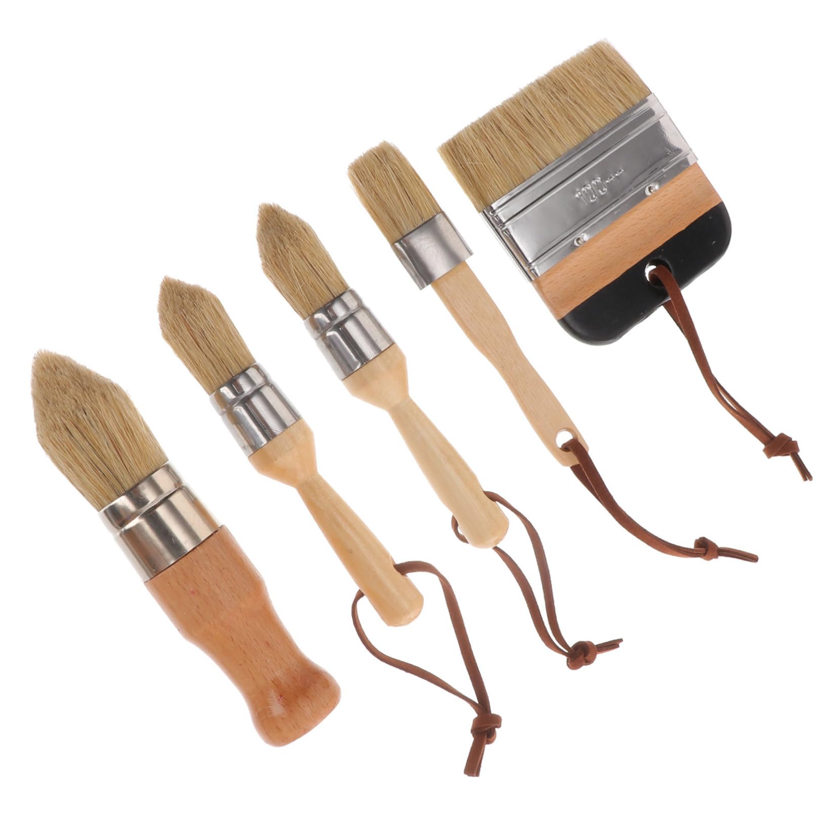 Juego de 5 Pinceles Redondos de Madera para Pintura y Barniz