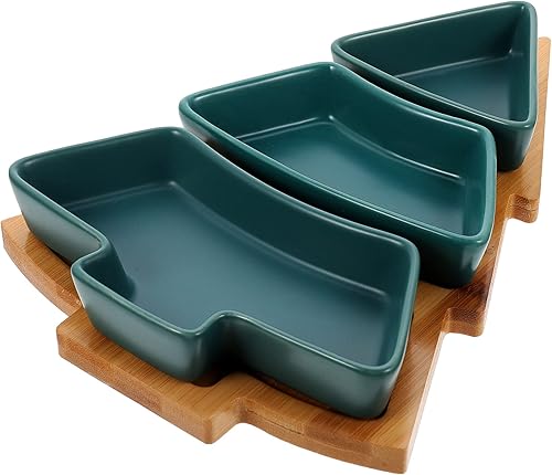 UPKOCH 1 juego de bandejas de nueces en forma de árbol de Navidad, bandeja de cerámica para aperitivos, platos para servir nueces de caramelo,