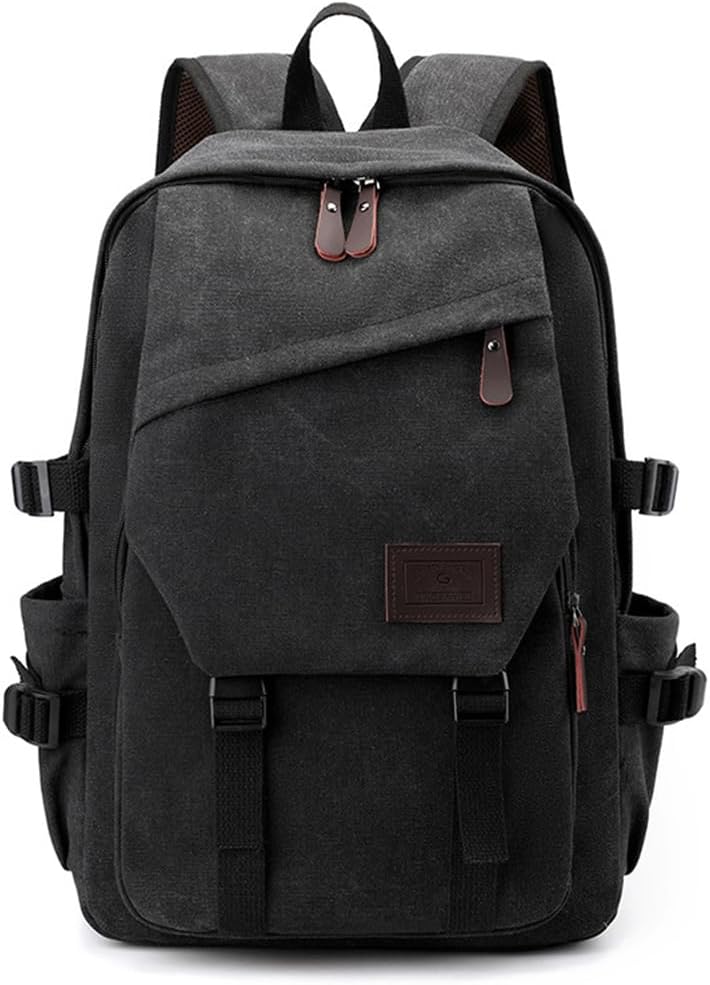 SONARIN Canvas Backpack Men,Large Capacity Fashion Casual Daypack 15.6'' Laptop Backpack Business Backpacks Travel Rucksack(Black)
