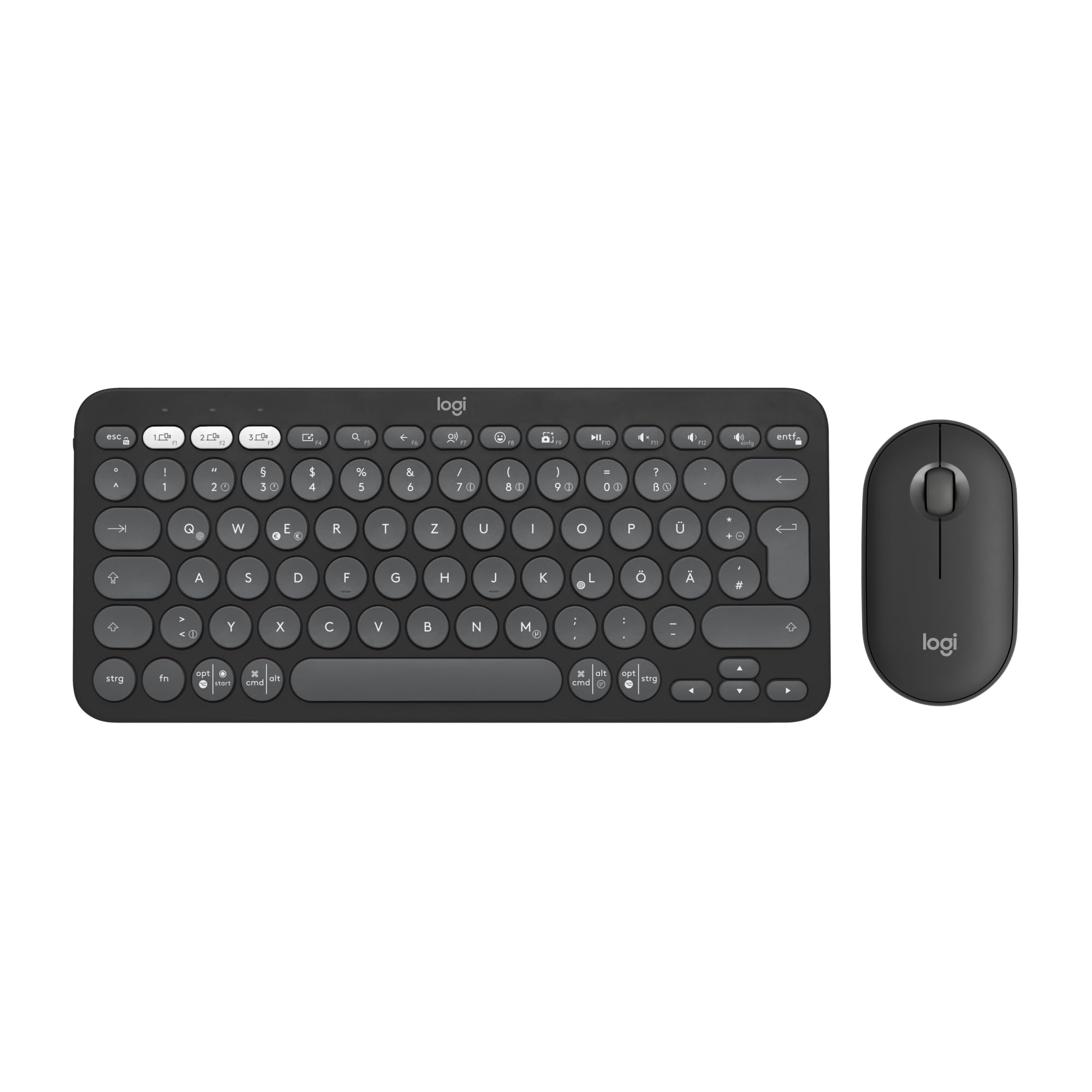 Logitech Desktopset PEBBLE 2 COMBO, grafit Schlanke Multi-Device Bluetooth®-Tastatur und -Maus mit anpassbaren Tasten.