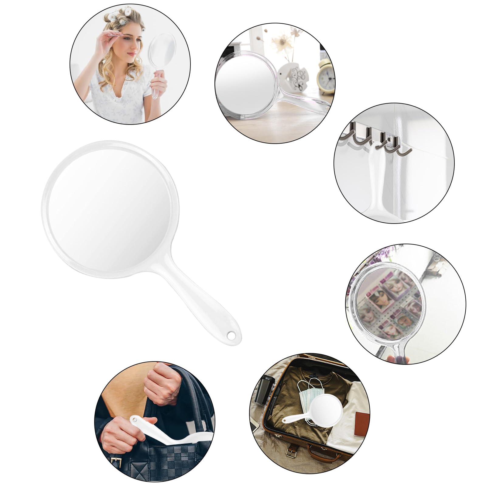 specchio a mano bifacciale, specchio a mano con manico, lente d'ingrandimento trasparente multifunzione 1x/2x, adatta per il trucco quotidiano femminile., SMJ-2X