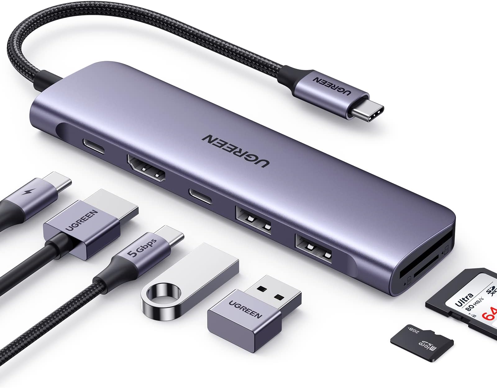 UGREEN Revodok 1071 USB C Hub for Laptop 7 in 1 Dock 4K HDMI, 100W PD Charging, USB-C & 2 USB-A 5Gbps Data Ports, SD/TF Card Reader for MacBook Neo/Pro/Air, iPad Pro, XPS, Thinkpad