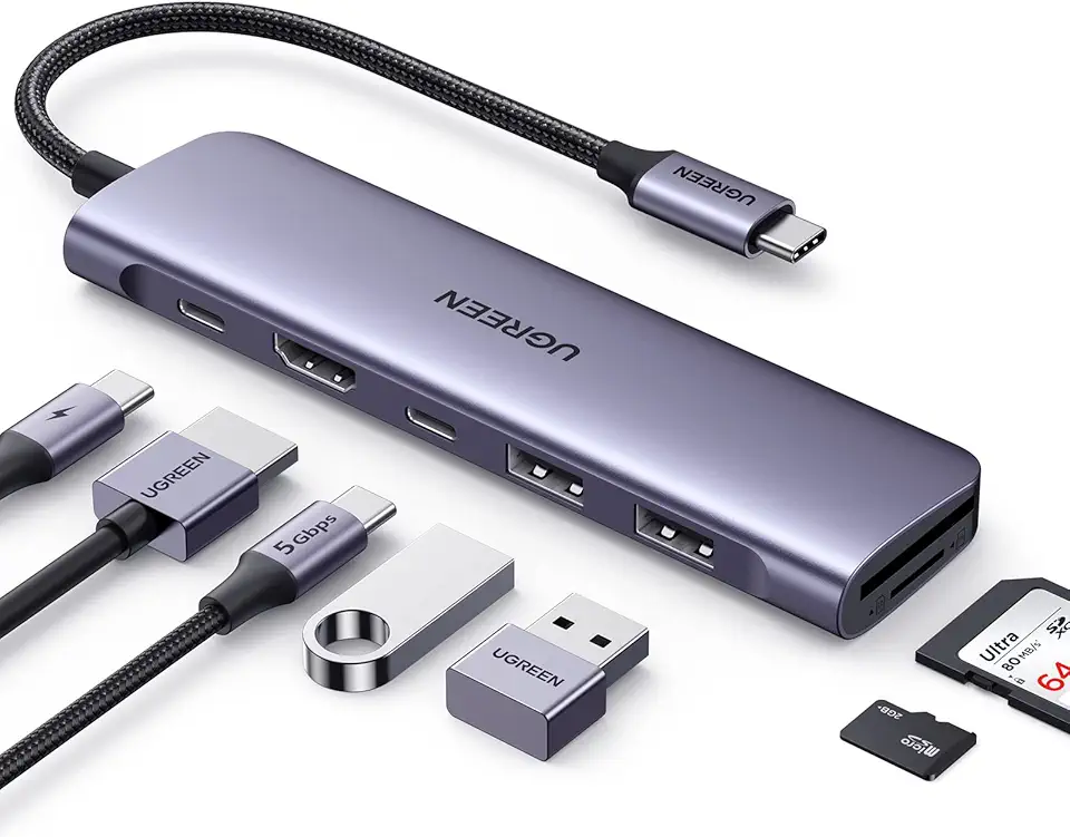UGREEN Hub USB C Revodok 1071 para laptop 7 em 1 Dock 4K HDMI, carregamento PD de 100 W, portas de dados USB-C e 2 USB-A de 5 Gbps, leitor de cartão SD/TF para MacBook Pro/Air, iPad Pro, XPS, Thinkpad