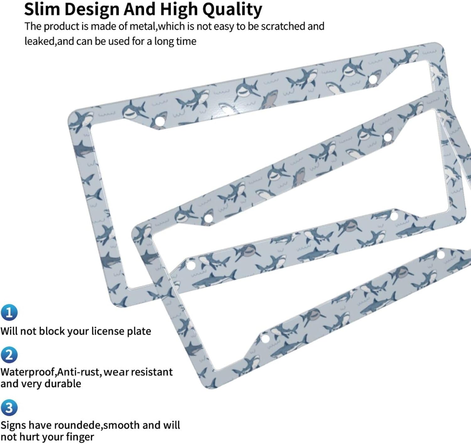 Sharks Sea Animal License Plate Frames for Women Men Universal License Plate Cover Auto Decorative Solid Rust-Proof Aluminum Car Tag Holder with 2 Holes and Screws Car Accessories 2 Pack - Image 4