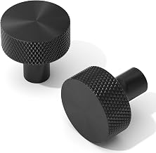 FURNIWARE 10 Pack Matte Black Cabinet Knobs, Vintage Knurled Round Head 31mm Pulls, Aluminum Door Knobs, Cabinet Hardware for Dresser Drawer, Kitchen Cupboard
