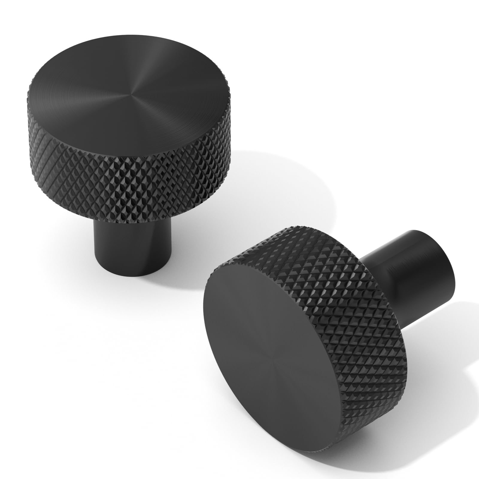 FURNIWARE 10 Pack Matt Black Cabinet Knobs, Vintage Knurled Round Head, 31mm Pull Handles, Aluminium Door Knobs, Cabinet Hardware for Dresser Drawer, Kitchen Cupboard, Wardrobe
