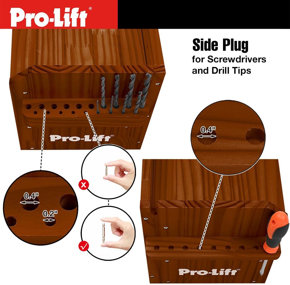 Pro Lift Cordless Drill Organizer – wall mount power tool storage rack, 5 hanging slots, wooden M-003W2