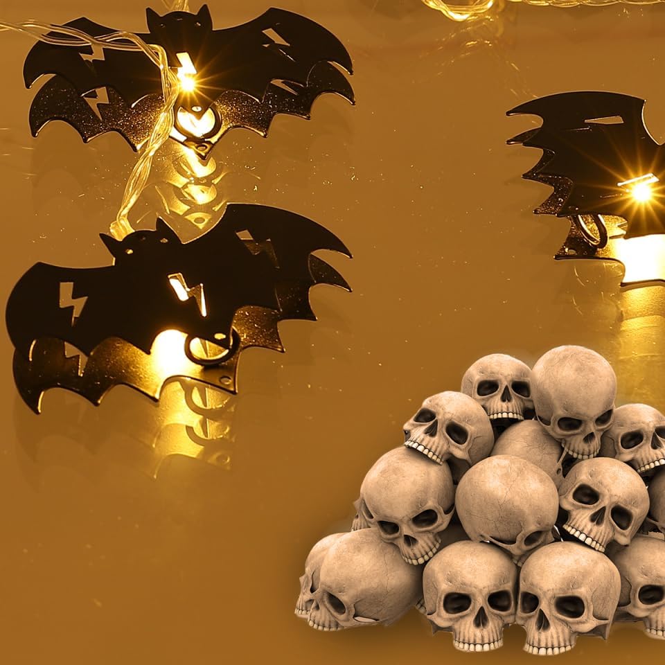 Unomor 2 Meter Halloween String Lights with 10 Led Bat Decorative Lamps No Battery Needed for Indoor Outdoor Party Festival Decoration