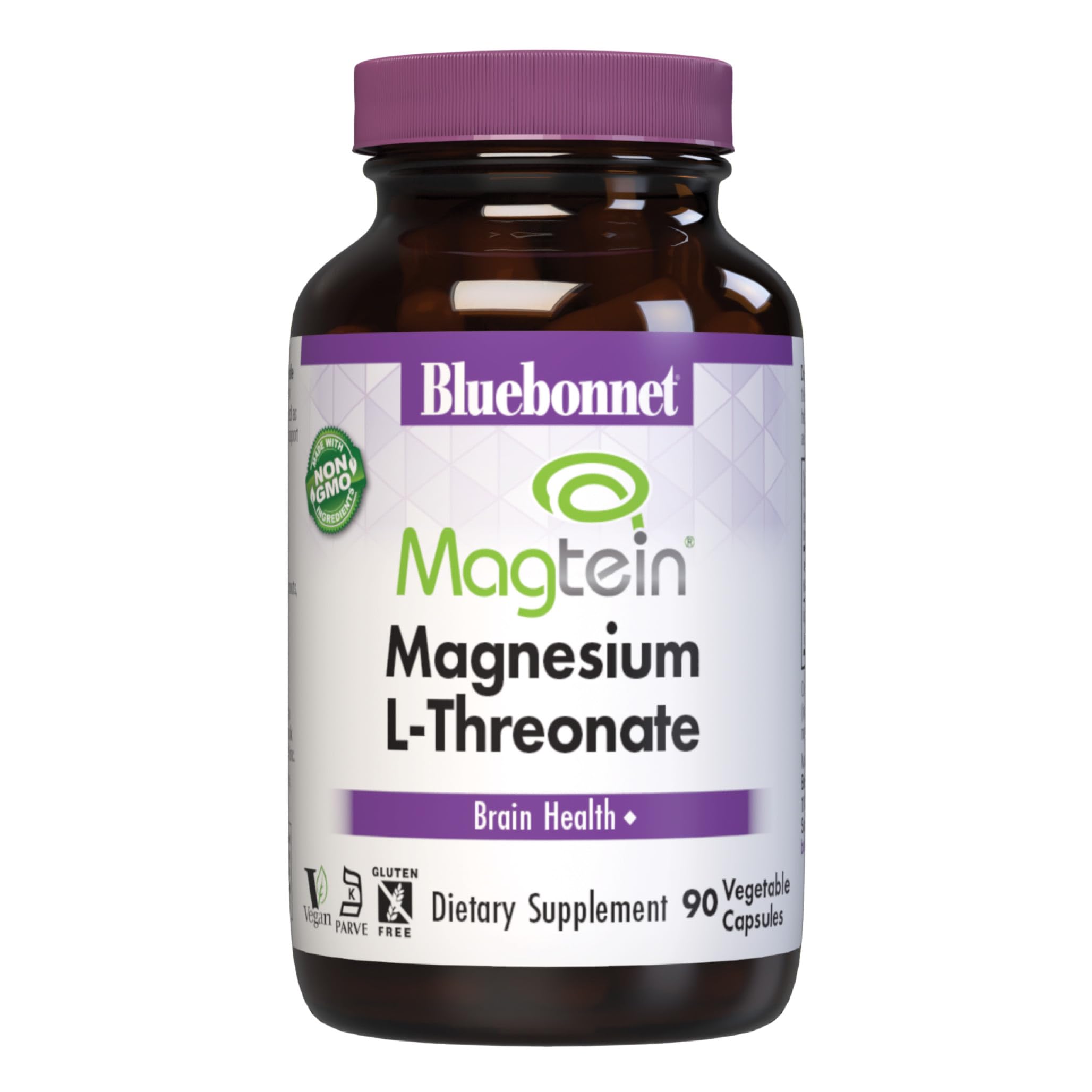 Bluebonnet Nutrition Magnesium L-Threonate, for Cognitive Function and Mood, Soy-Free, Gluten-Free, Non-GMO, Dairy-Free, Kosher, Vegan, 90 Vegetable Capsules, 30 Servings