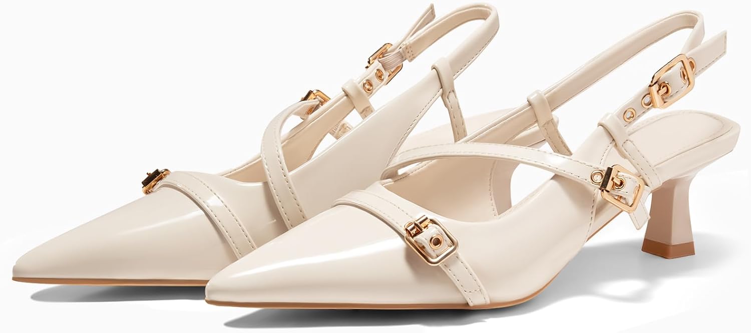 Coutgo Women's Slingback Kitten Heel Pointed Toe Pumps - Image 4