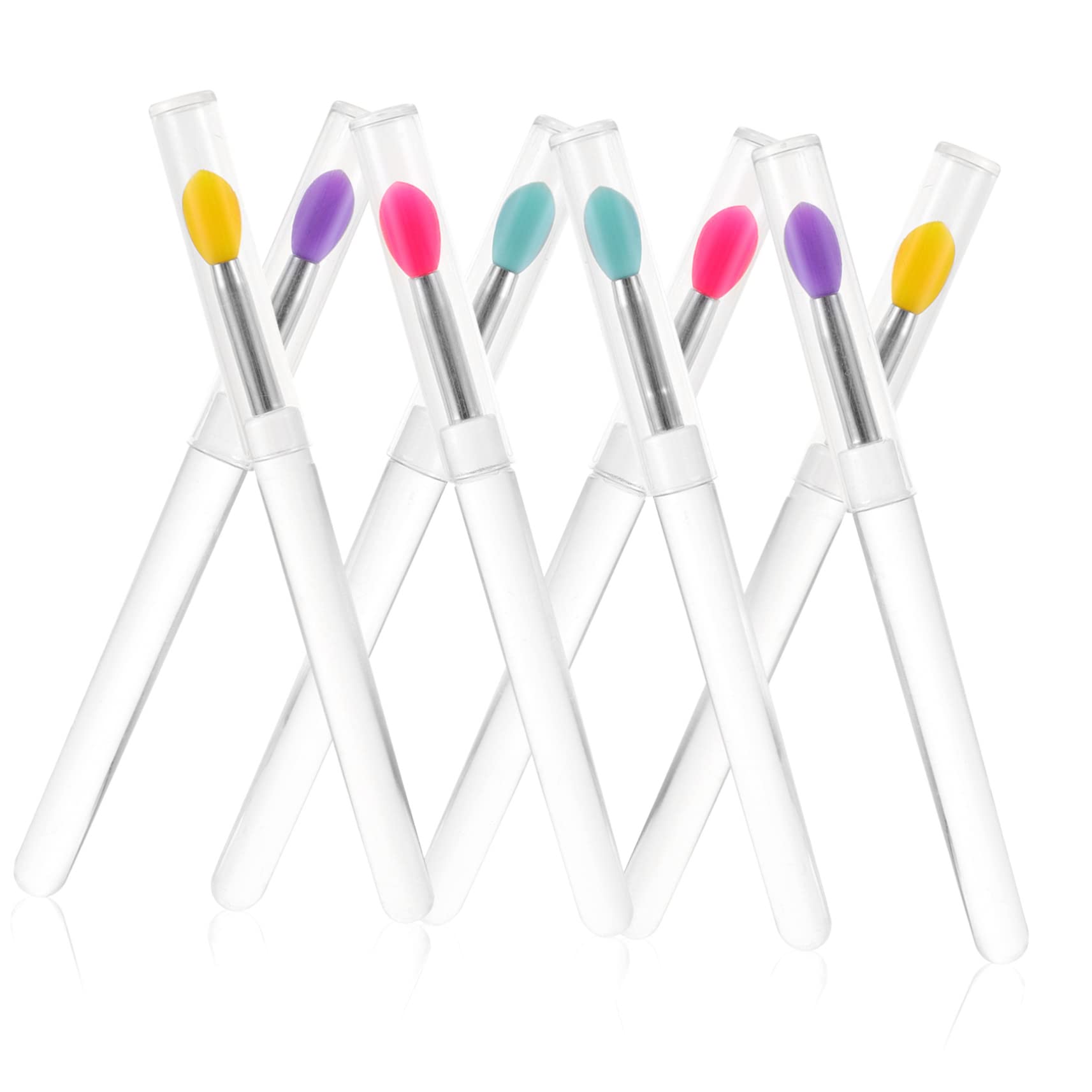 IWOWHERO 8pcs Lidded Lip Brush Set Silicone Lip Applicators for Lipstick Gloss Reusable Makeup Tools for Daily Professional Use