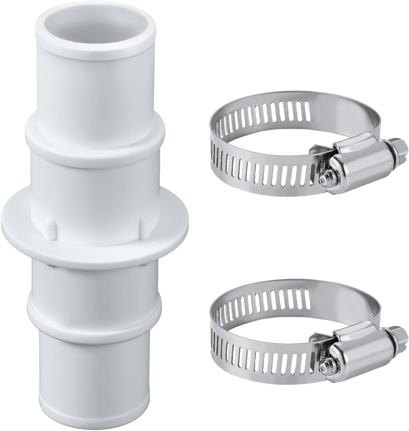 Pool Schlauchverbinder Set – 2 Adapter (32mm/38mm) + 4 Edelstahl Schlauchschellen, Für Sandfilterpumpe & Poolsauger