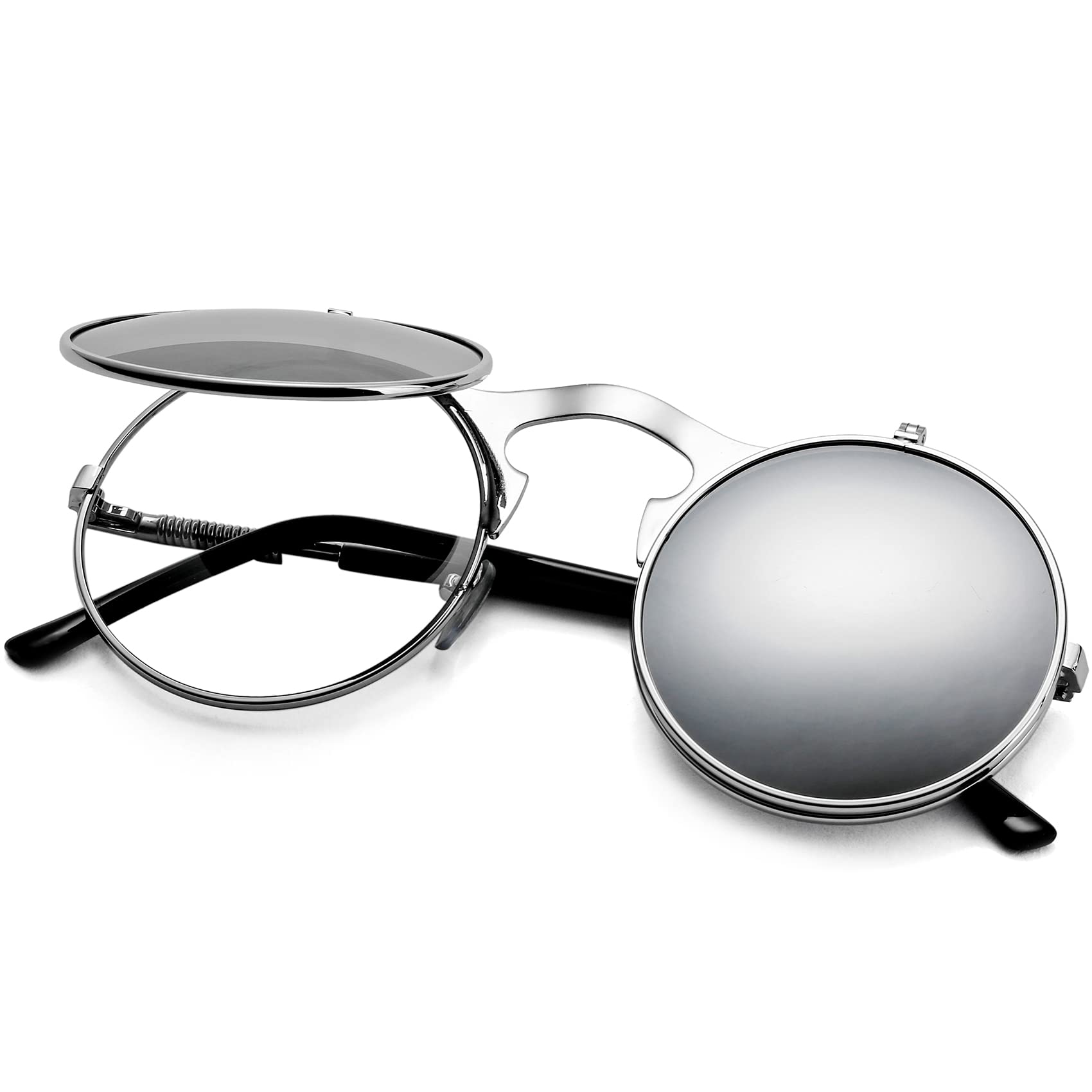 AIEYEZO Round Flip Up Sunglasses for Men and Women Rave Flip Glasses 90's Retro Steampunk Style