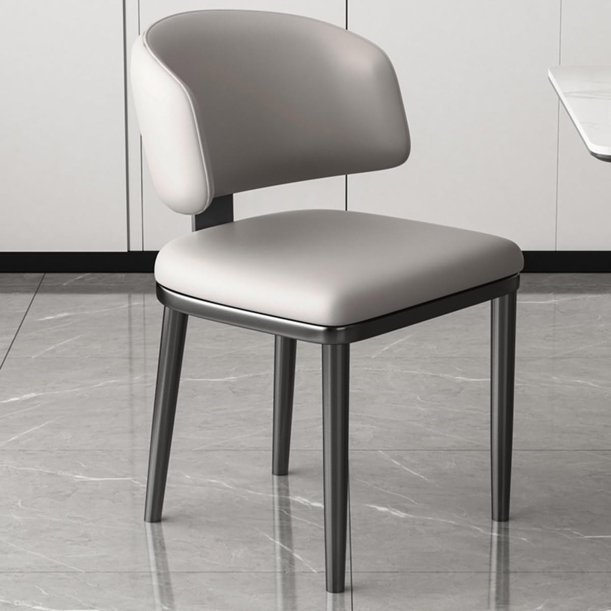 GIZNXBA Brown Dining Chairs Mid Century Modern Kitchen Dining Room Chairs Leather Upholstered Dinner Chairs Comfortable Padded Accent Chair With Metal Legs, Reception Chairs For Office(/Light Gray A)