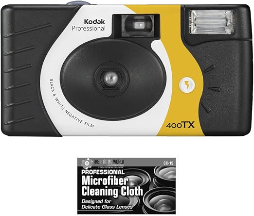 Bundle of Kodak Tri-X 400 Single-Use Flash Camera (27 Exposures) with Microfiber Cloth
