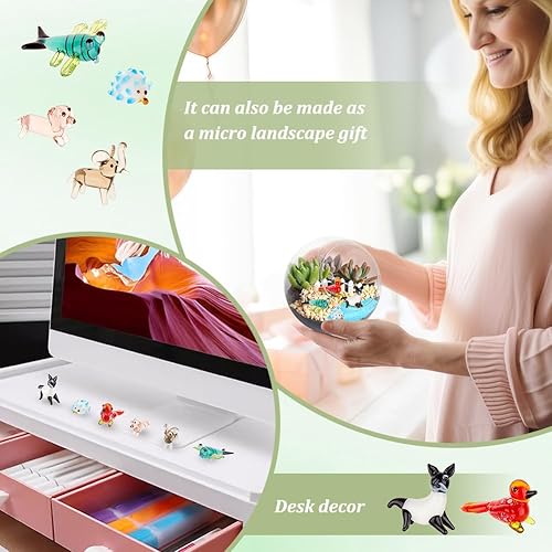 Miniatura 6 de AHANDMAKER 6 figuras de animales, 6 estilos de figuras de animales de vidrio para decoración del hogar, libélula pájaro, erizo, perro, elefante,