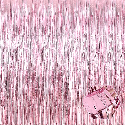 Image of 6 Pack Pink Foil Fringe Curtain Backdrop, 3.28Ft x 8.2Ft Metallic Tinsel Foil Fringe Streamer Curtains for Photo Booth, Christmas Day, Thanksgiving, Wedding, New Year Party Decorations