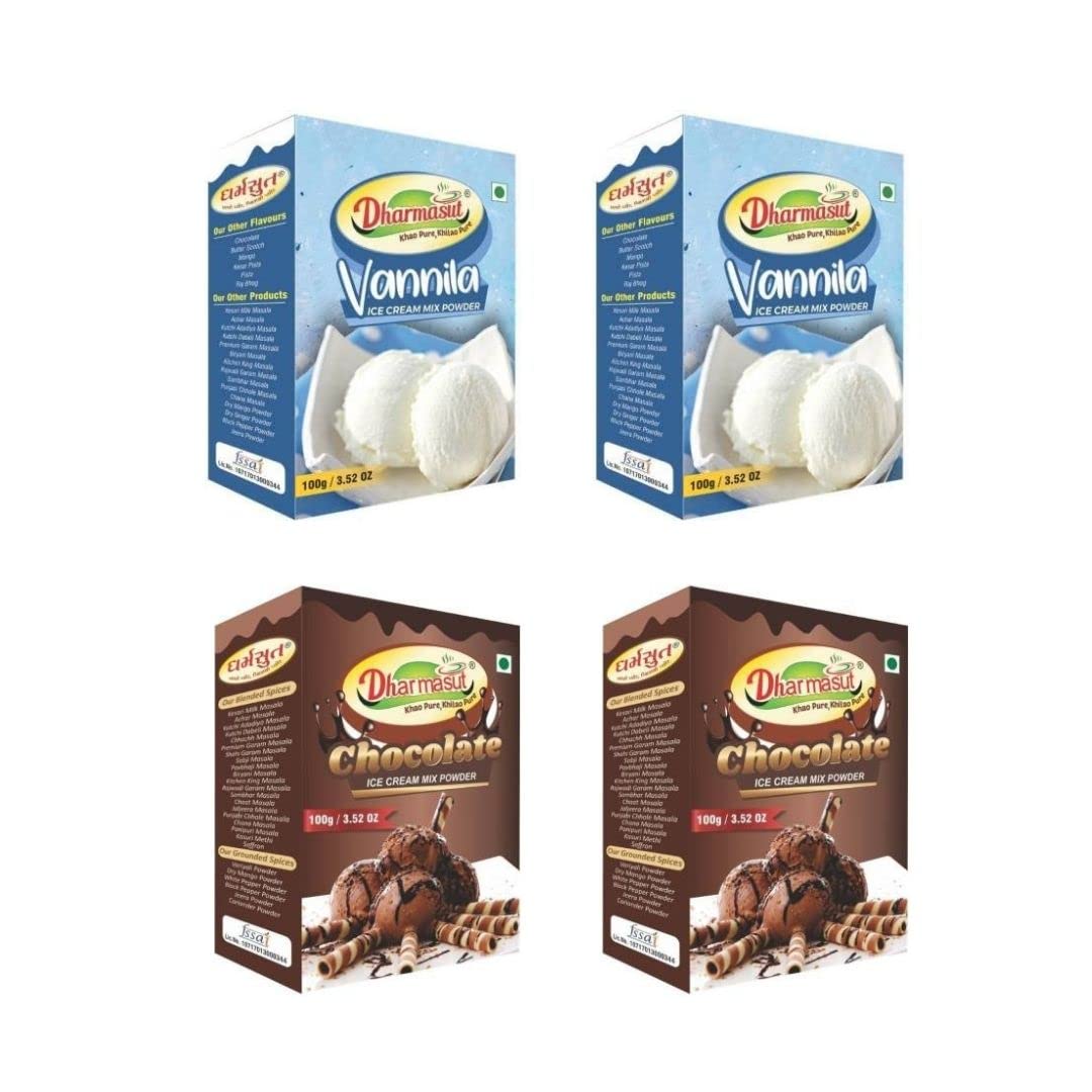 Dharmasut 2 Vanilla + 2 Chocolate Instant Ice Cream Mix Powder|Combo Of 4